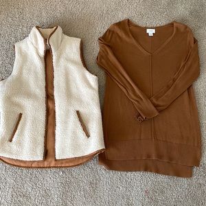 Old Navy sherpa vest and sweater bundle